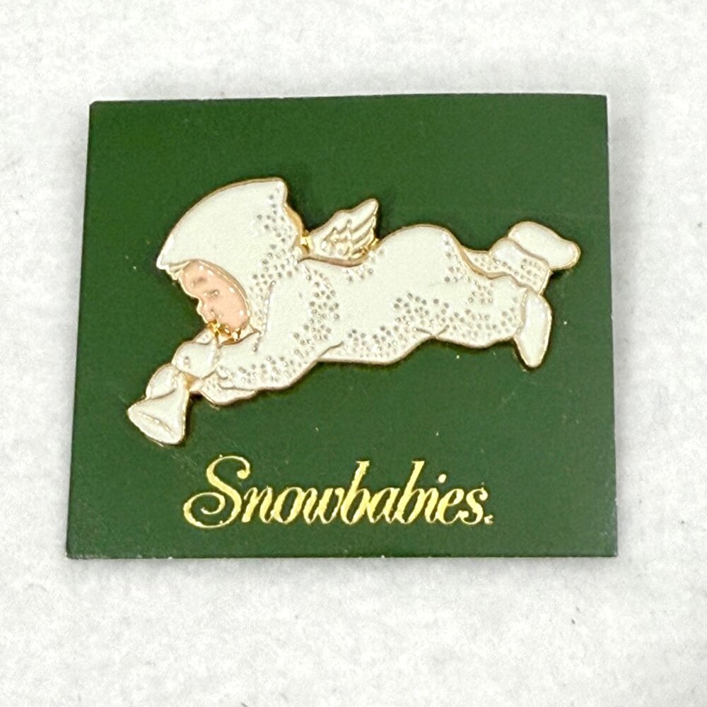 Department 56 Snowbabies Angel Pin Gold-Tone Enamel Lapel Pin Vintage 1993